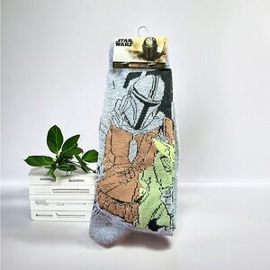 2 Pair Star Wars Crew Socks Adult Shoe 6-12 Mandalorian & Grogu Disney NEW!
